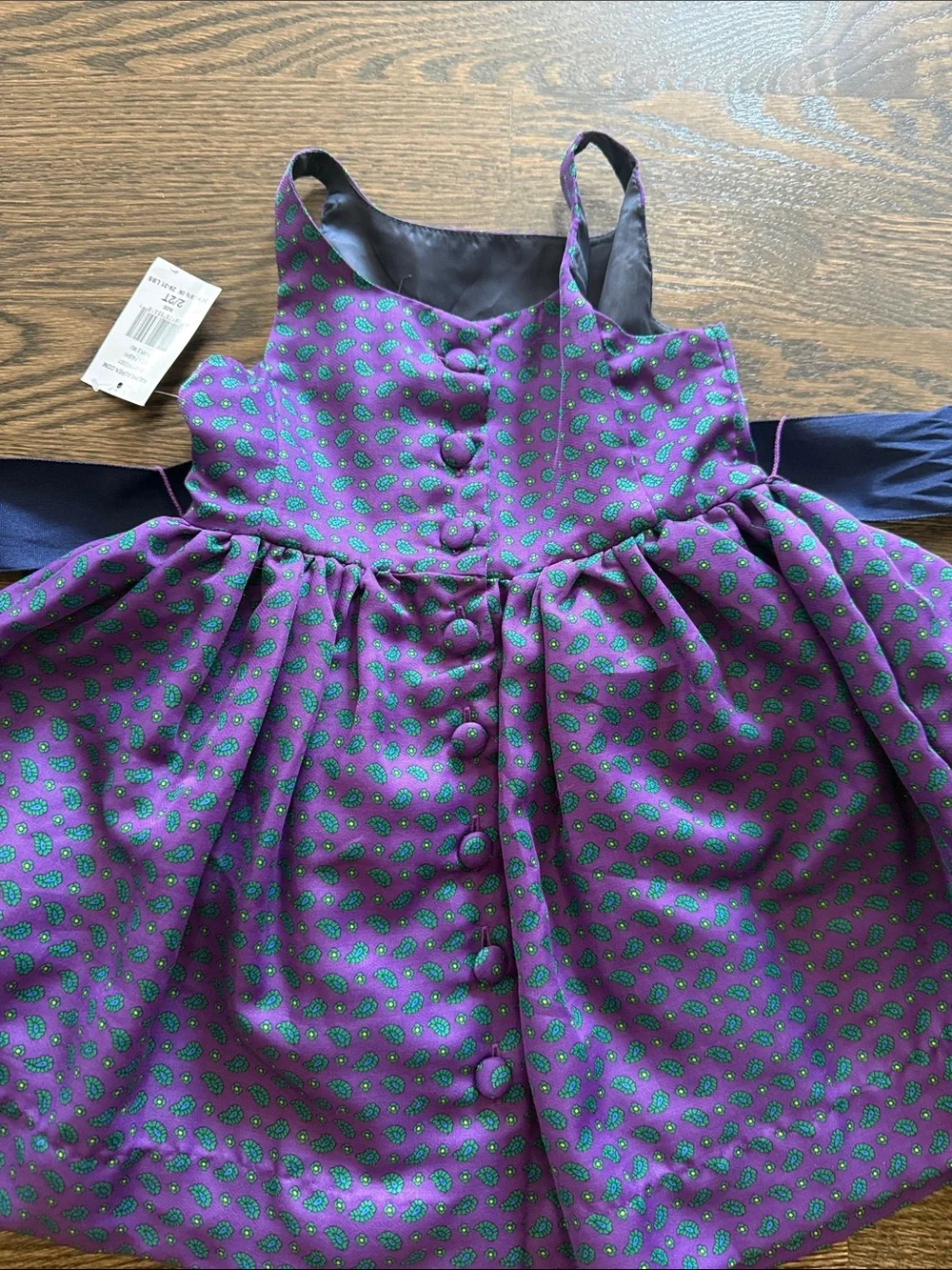 Ralph Lauren Purple Floral Print Girls Party Dress with Navy Sash